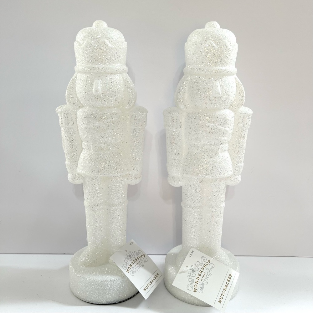 Set of 2-12” White Glitter Nutcracker Christmas Decor | Holiday Shelf Decor